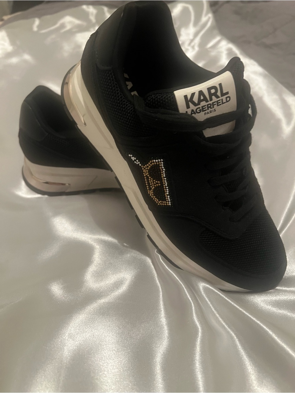 Karl Lagerfeld Black Sneakers with Gold Accent Logo